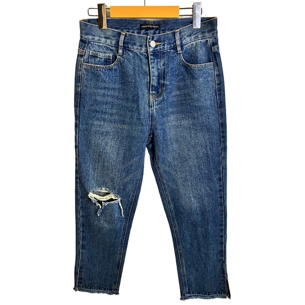 ASM Collection | Straight Leg Distressed Denim | Blue | Slits on Bottom | Size M